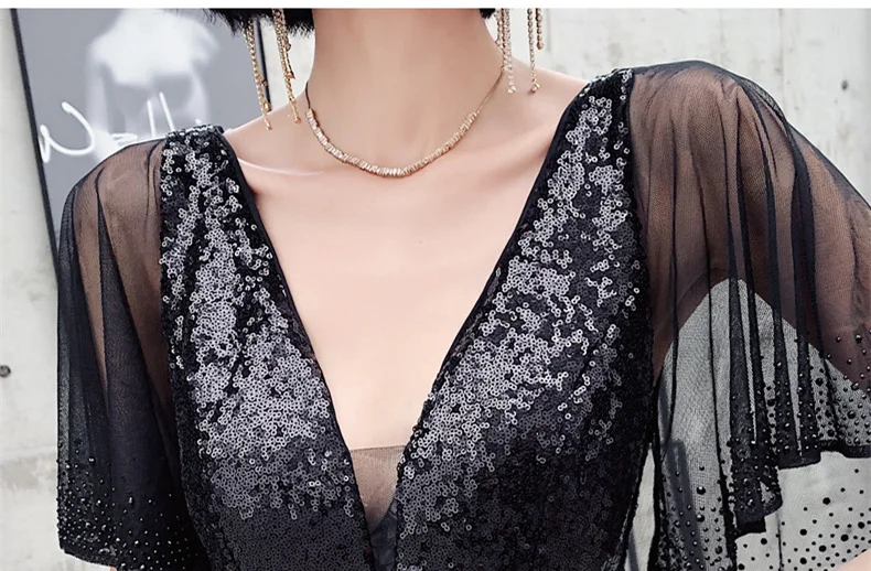 Vestidos, новинка, черное платье русалки для выпускного вечера, вечернее платье, сексуальное, с открытой спиной, с рукавом-бабочкой, Trajes De Fiesta De Gala Para Mujer