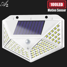 A2 solar lamp lantern 100/114 LED light 4-side 2400mA PIR motion sener Garden outdoor Patio Yard Wall Driveway Fence