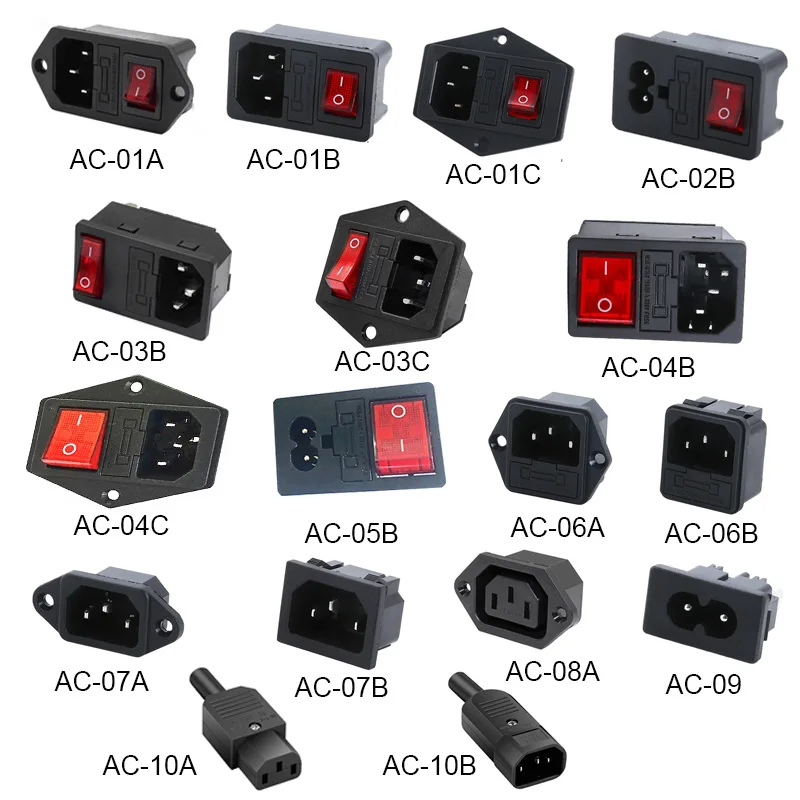 Светодиодная электрическая розетка IEC320 C14 C15 3 контакта 250 В клавишный