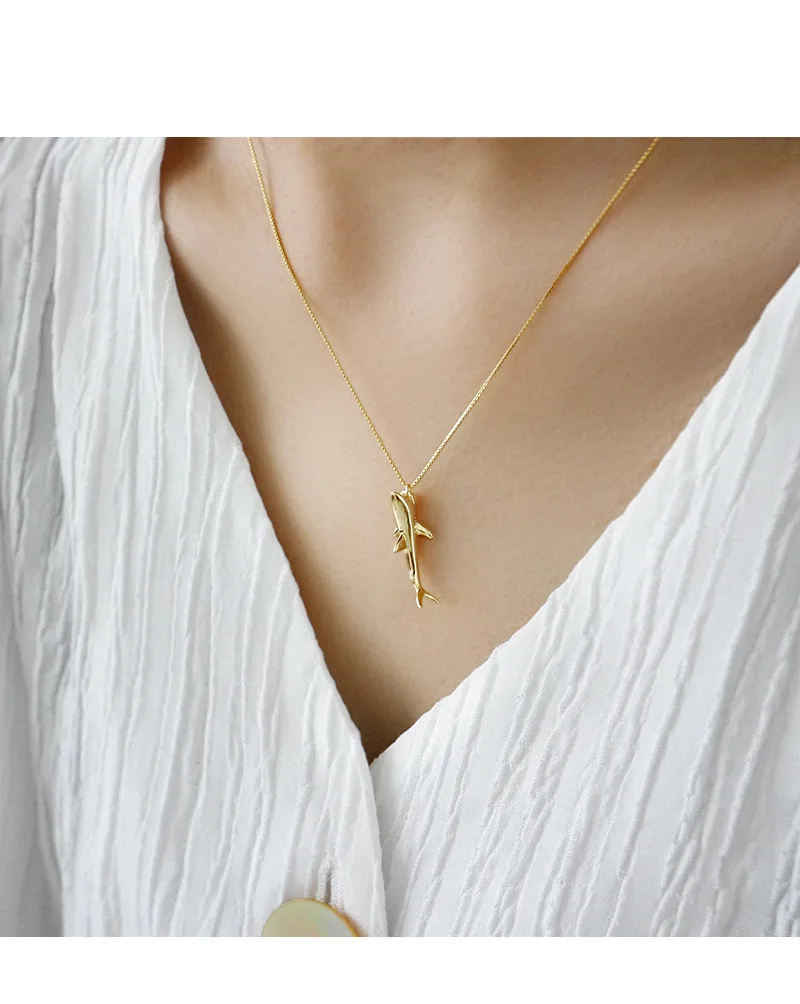Настоящее серебро 925 проба ожерелье женское Серебро Золото Животное подвеска в форме акулы ожерелье s для женщин цепочка, ожерелье, колье femme