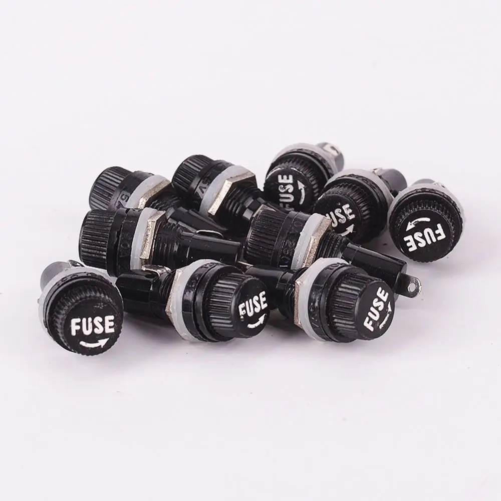 10 개 5*20mm 유리 퓨즈 홀더 5*20 보험 패널 마운트 퓨즈 홀더에 대 한 검은 보험 튜브 소켓 퓨즈 홀더