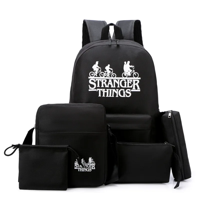 New 5pcs Anime Luminous School Bags for Boys Student Backpack Girls Daypack Multifunction Headphone Port Kids Bag Black |
