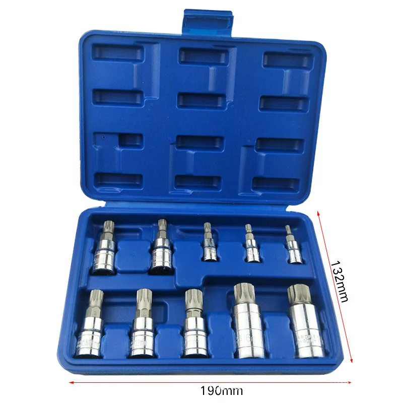 

10pcs XZN 12 Point MM Triple Square Spline Bit Socket Set M4-M18 7068A with Blue Storage Case