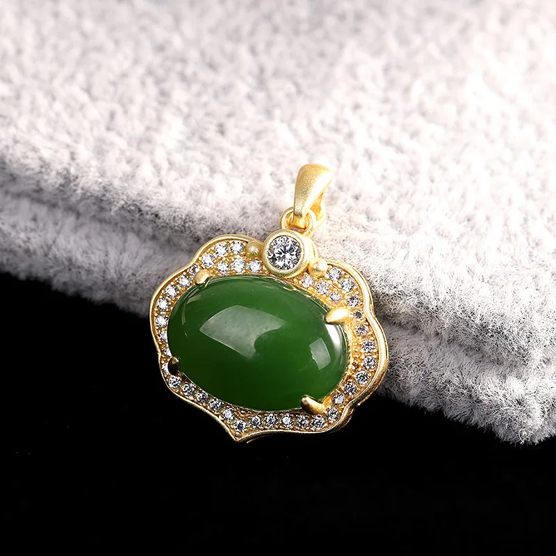 

silver fashion small fresh Necklace S925 pure silver gilded women's long life lock and Tian Biyu pendant cross border