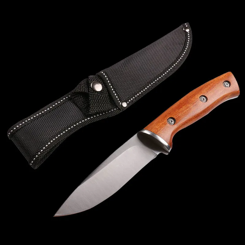 Mengoing охотничий боевой 440C нож из нержавеющей стали с фиксированным лезвием с ручкой из натурального дерева, нейлоновая оболочка высокой плотности - Цвет: A Knife