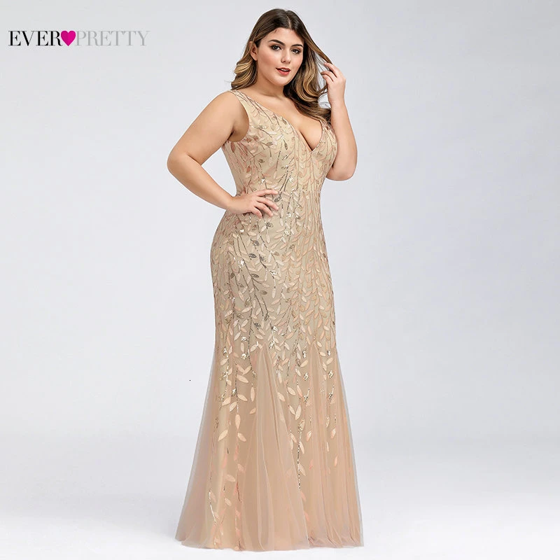 Elegant Plus Size Prom Dresses Long Ever Pretty Robe De Soiree Mermaid V Neck Sequined Wedding Party Gowns Vestidos De Fiesta