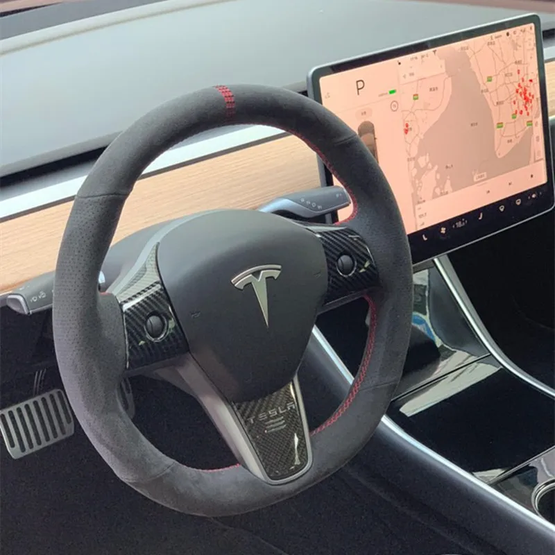Для Tesla модель 3 18 19 круг из нержавеющей стали рулевая панель крышка планки углеродного волокна шаблон