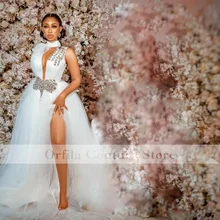 

ORFILA Crystals Beading Wedding Dress 2021 Arabic Sleeveless Tulle A Line Bridal Gowns Custom Size Robe De Mariage