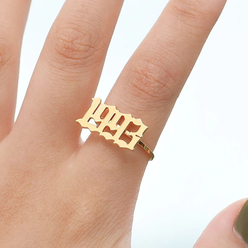 

Old English Ring for Women Personalized Number Ring Year 1993 Customized Rings Number Ring Stainless Steel Rings Gold Jewelry