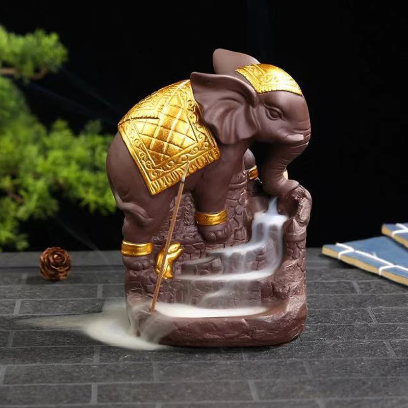 Elephant Reflux incense burner Ceramic statue home decor sandalwood