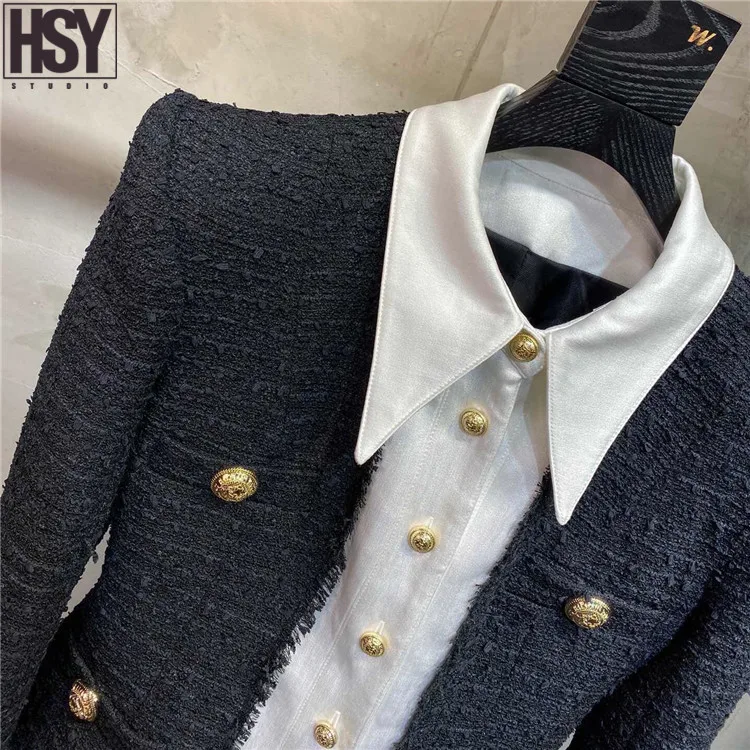 【HSY】2020 весна новые женские кованые ткани сшитые поддельные из двух частей твид