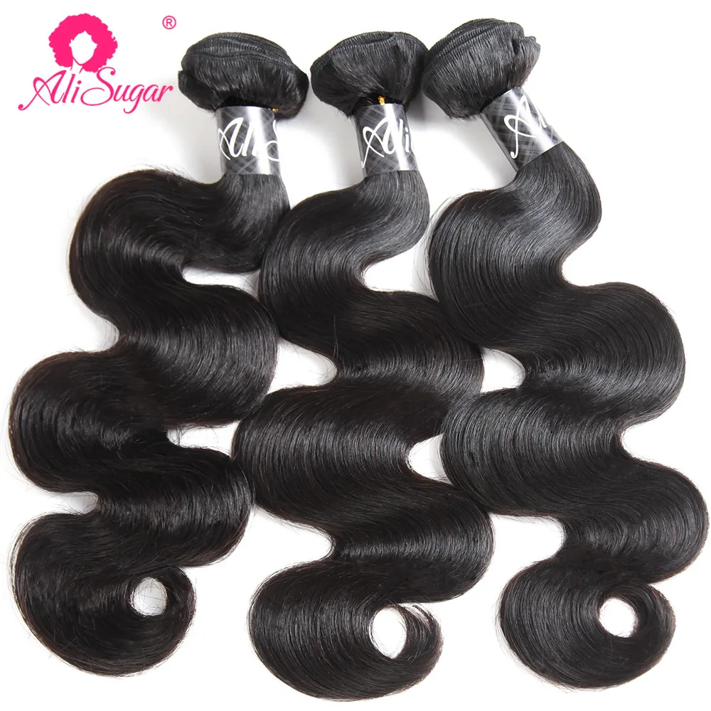 

Ali Sugar Virign Hair Weave Peruvian Body Wave 1/3 Bundles Natural Color 100% Human Hair Extensions