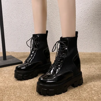 

Lace-up Thick Heels Shoes Woman Boots Comfortable Platform Boots for Women Round Toe PU Ankle Boots for Women Martin Boots 2019