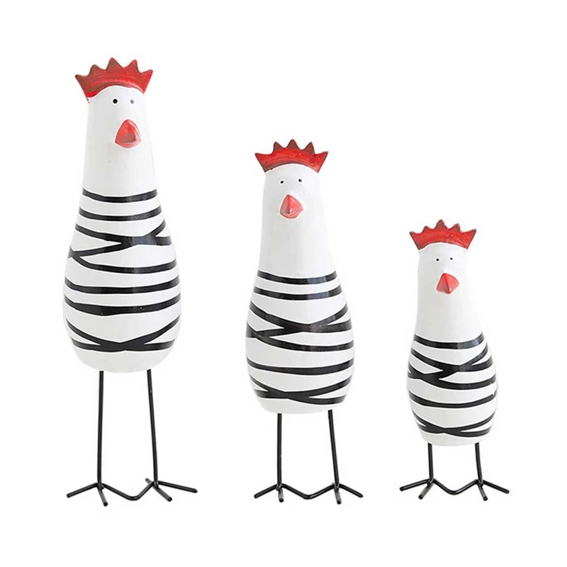 

Fashion-Home Decorative Craft 3Pcs Little Happy Chicken Family Set Wood Chicken Decoration Figurine Miniatures Ornaments Gift