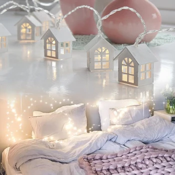 

LED Light String 10LED Decoration Warm White 1.5M European Wooden House Shaped Halloween Halloween Party Festivals Christmas
