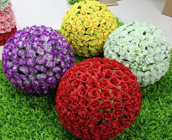 

30 cm 12 inch Pink Red White Purple Yellow Color Artificial Fabric Roses Flower Ball for Party Wedding Decoration supplies