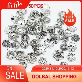 

50/100pcs Mix Size Flower Petal Metal Beads Caps Handwork Vintage Silver Plated Bead Cap Charms Beads Cap for Jewelry Making