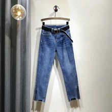 Джинсы весна и осень новые женские укороченные брюки тонкие повседневные дикие прямые брюки