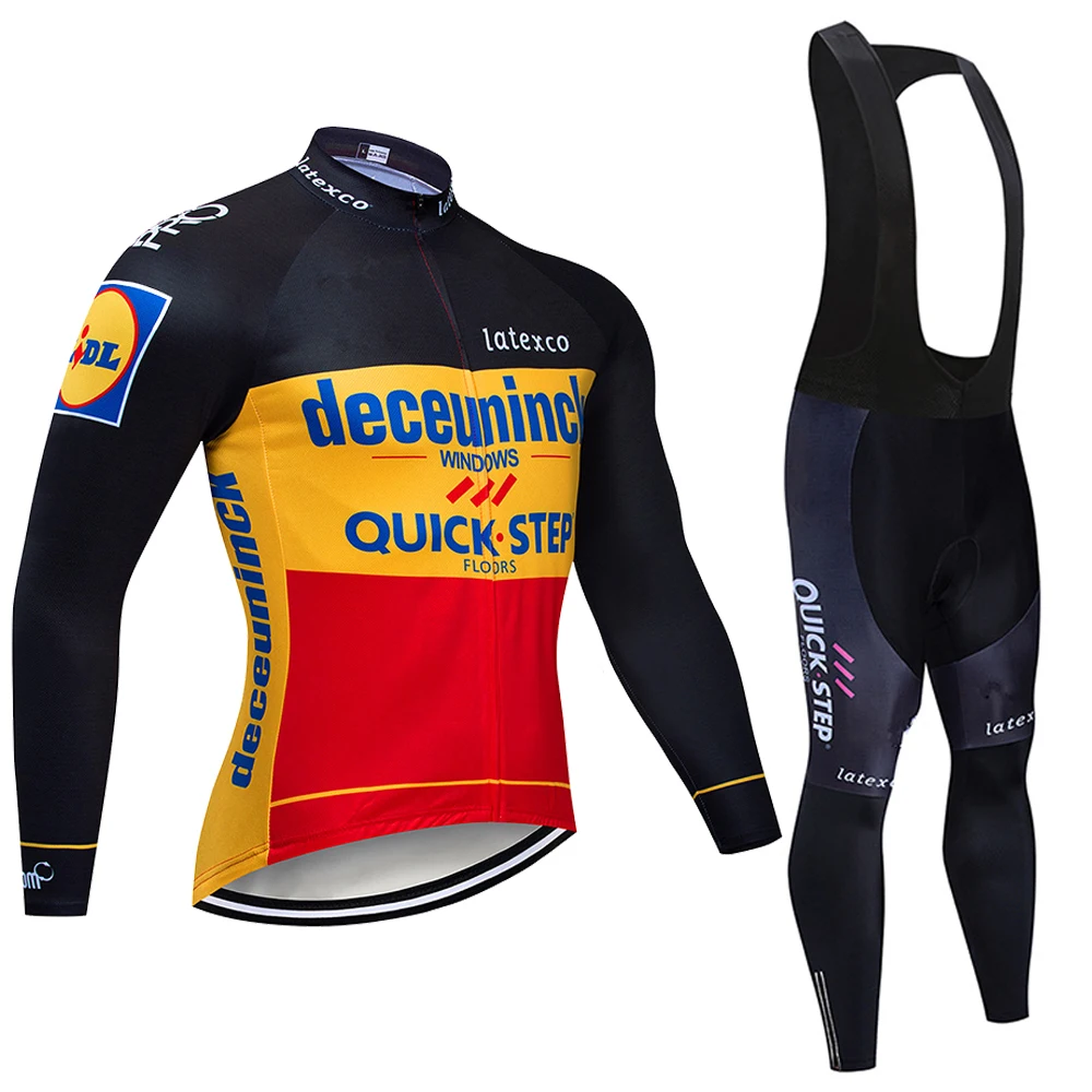 Синие мужские комплекты для велоспорта QUICK STEP team с длинными рукавами из джерси и