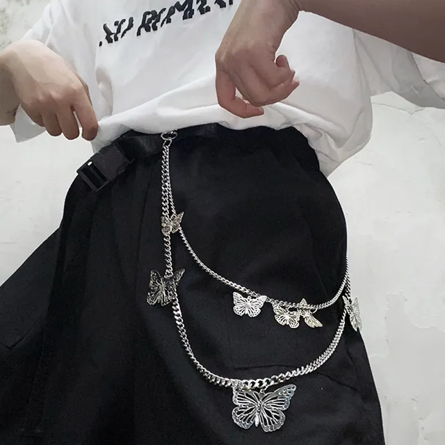 Punk Hip hop Multilayer Pants Chain Metal Butterfly Pendant Men Women Trousers Chain Keychains Fashion Jewelry 1