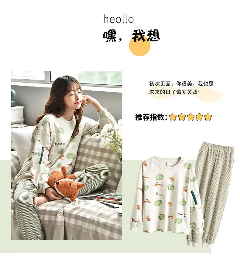 Korean Home Wear Dress 100% Cotton Pajamas Set Sexy Sleepwear For Women  FullLength Cartoon Pyjama Womens Autumn Fashion Soft Homewear Plus Size  221202 From Dou08, $12.01