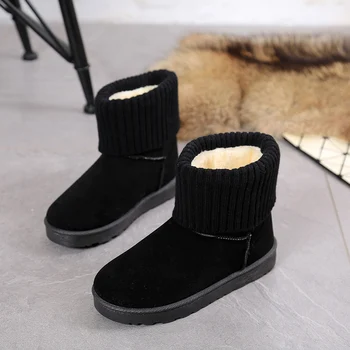 

Warm Winter Snow Boots Pink Flat Bottom Round Toe Women Flat Snow Boots Non-slip Fur Women Winter Boots High Top Women Sneakers