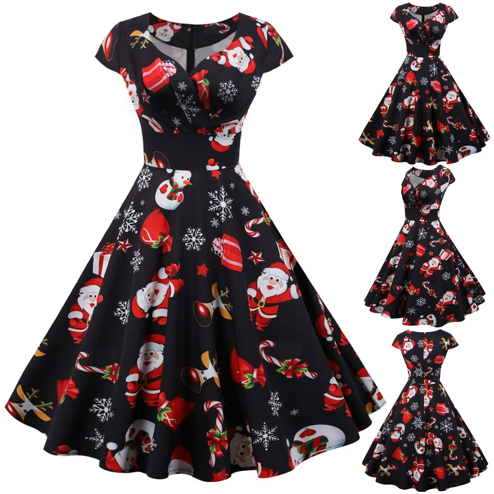 Robe Noel Рождественская одежда зимнее платье для женщин с коротким рукавом