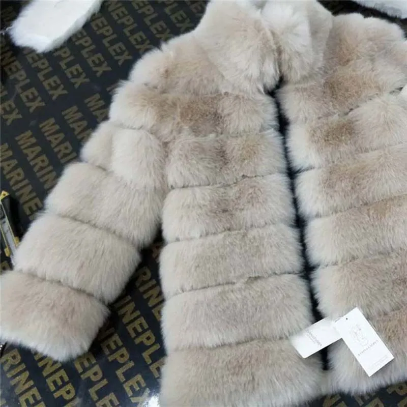 khaki faux fur coat Модные женские пальто из искусственного меха зимние толстые теплые куртки лохматый мех лисы пальто Верхняя одежда для женщин - Цвет: khaki faux fur coat