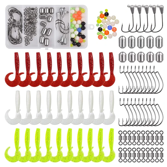 110Pcs Texas Fishing rig Tackle box kit iron weights Bass Jig Head hook  Worm bait For Walleye Trout fishing - AliExpress