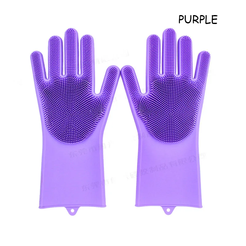 Purple Перчатки для мытья посуды щетка силикагель варежки утолщенные перчатки водонепроницаемые Волшебные кухонные принадлежности бытовые теплоизоляционные перчатки 1 пара - Цвет: Purple