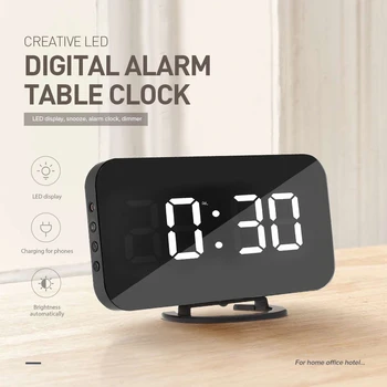 

Creative LED Digital Alarm Table Clock Brightness Adjustable Home Decor Acrylic Snooze Function USB Modern Mirror Digital Clock