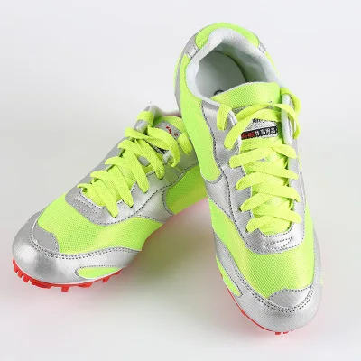 Мужская обувь для прыжков с длинным носком; обувь с шипами для студенческого трека и поля; женские дышащие кроссовки; Размеры 35-42; AA11101 - Цвет: Зеленый