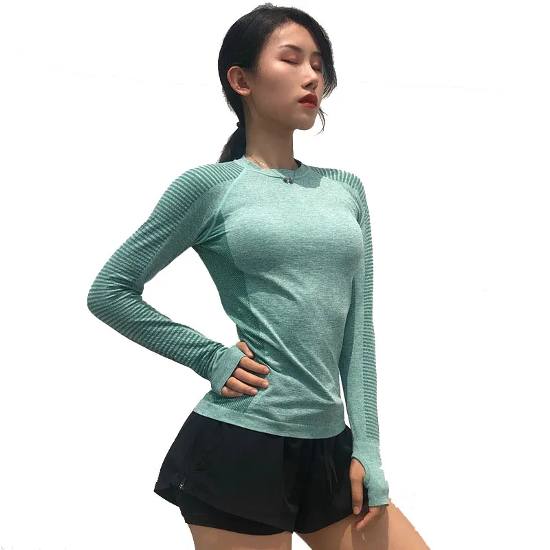 Женская тонкая свободная дышащая Спортивная футболка с длинными рукавами для бега эластичные топы для йоги полосатая Однотонная футболка для фитнеса
