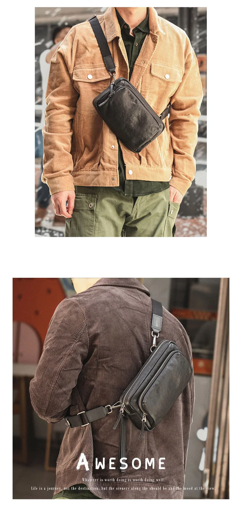 AETOO männer gemüse gegerbtem leder schulter tasche, trendy leder multifunktionale brust tasche, männer casual umhängetasche – Detail 8