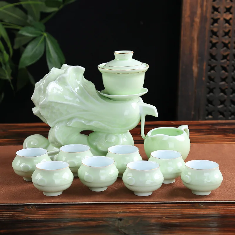 

Celadon Creative Semi-automatic Tea Set Ceramic Kung Fu Tea Cup Set Household Simple Lazy Heat Resistant Tea Making Device Whole