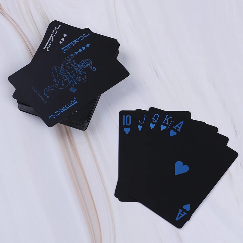 54pcs Waterproof Black Plastic Playing Cards Poker Cards Magic Playing CardR_yk 