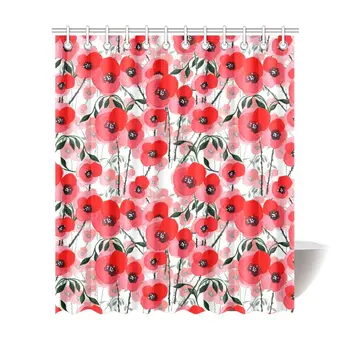 

Watercolor Wildflower Poppy Flower Home Decor Waterproof Polyester Bathroom Shower Curtain Bath with Hooks,