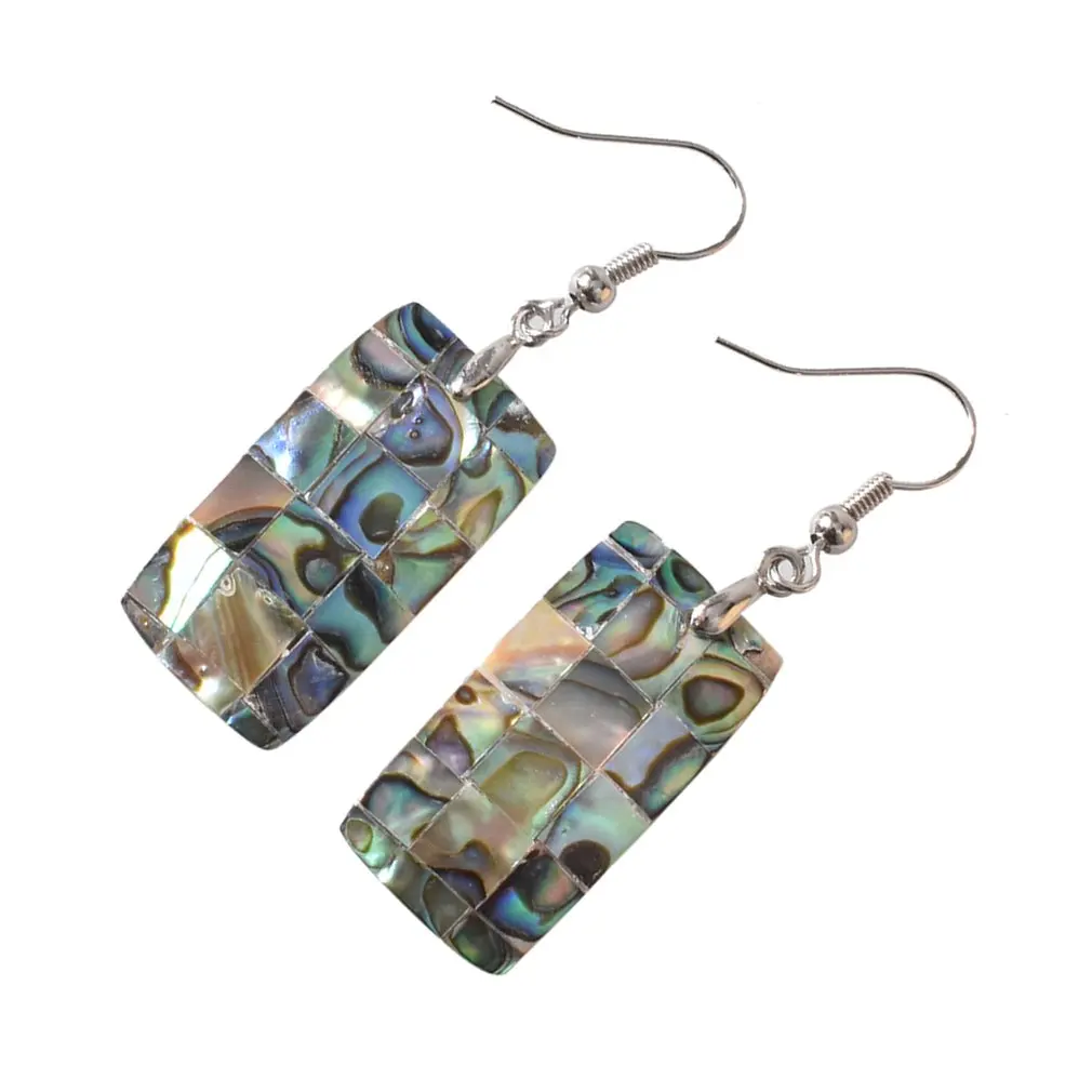 

29x15mm Rectangle Shape Colorful Natural Abalone Shell Swings Dangle Earrings-M15