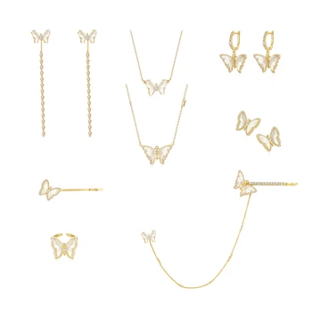 

Original design light luxury elegant white Fritillaria Butterfly 925 Silver color Earrings Earrings ring necklace