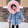 Chaqueta vaquera de invierno para niña, ropa vaquera, chaqueta de terciopelo, cuello de pelo grueso, chaqueta con capucha cálida ► Foto 2/6