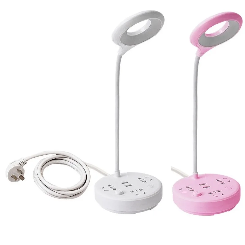 

Smart LED Desk Lamp Socket Home Office Extension Cord Socket 1.8/2.8M 3AC Outlet 2USB Charging For Mobile phone