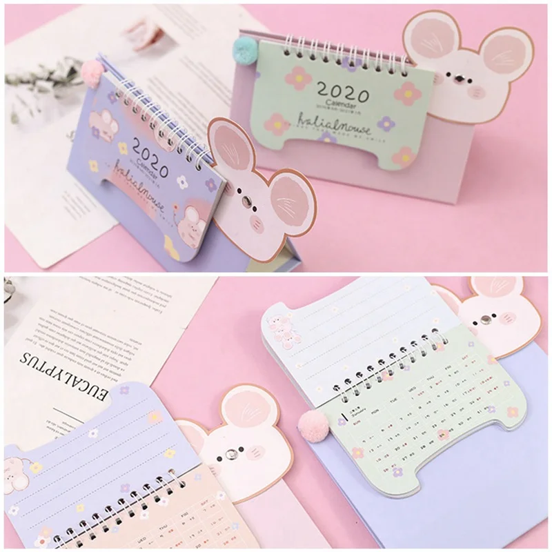 Lovely Cartoon Mouse Desktop Paper Calendar Dual Daily Scheduler Table Planner Yearly Agenda Organizer