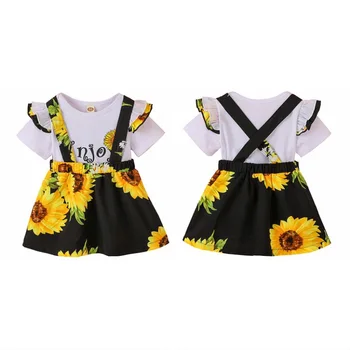 

Baby Girl Clothes Set 2Pcs Infant Ruffled Short Sleeve Romper Sunflower Strap Skirt Toddler Girl Overalls Beautiful Baby's Sets