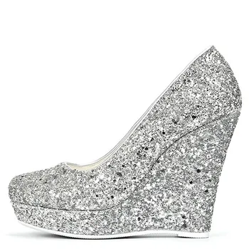 

YECHNE Silver Golden women High heels Women's shoes Wedding shoes Pumps Plus Size Fashion Sexy Wiggen Pumps 2019