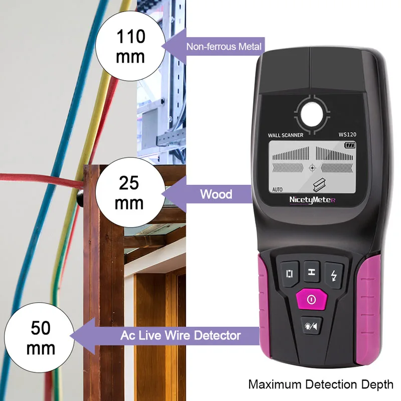 Цифровой настенный металлоискатель найти металл, дерево, штифты AC напряжение живого провода обнаружения сканер для стен электрическая коробка искателя датчик для стены