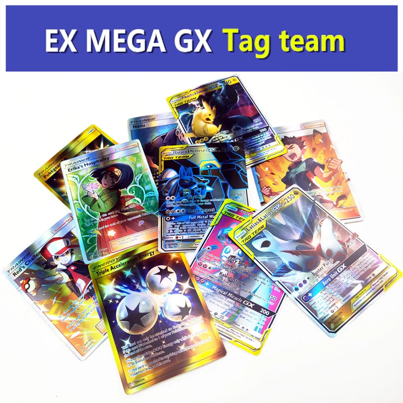 

Tag Team pokemon cards GX EX Mega Sun and Moon Battle Carte Trading Cards Trainer Card Falsh Board Game