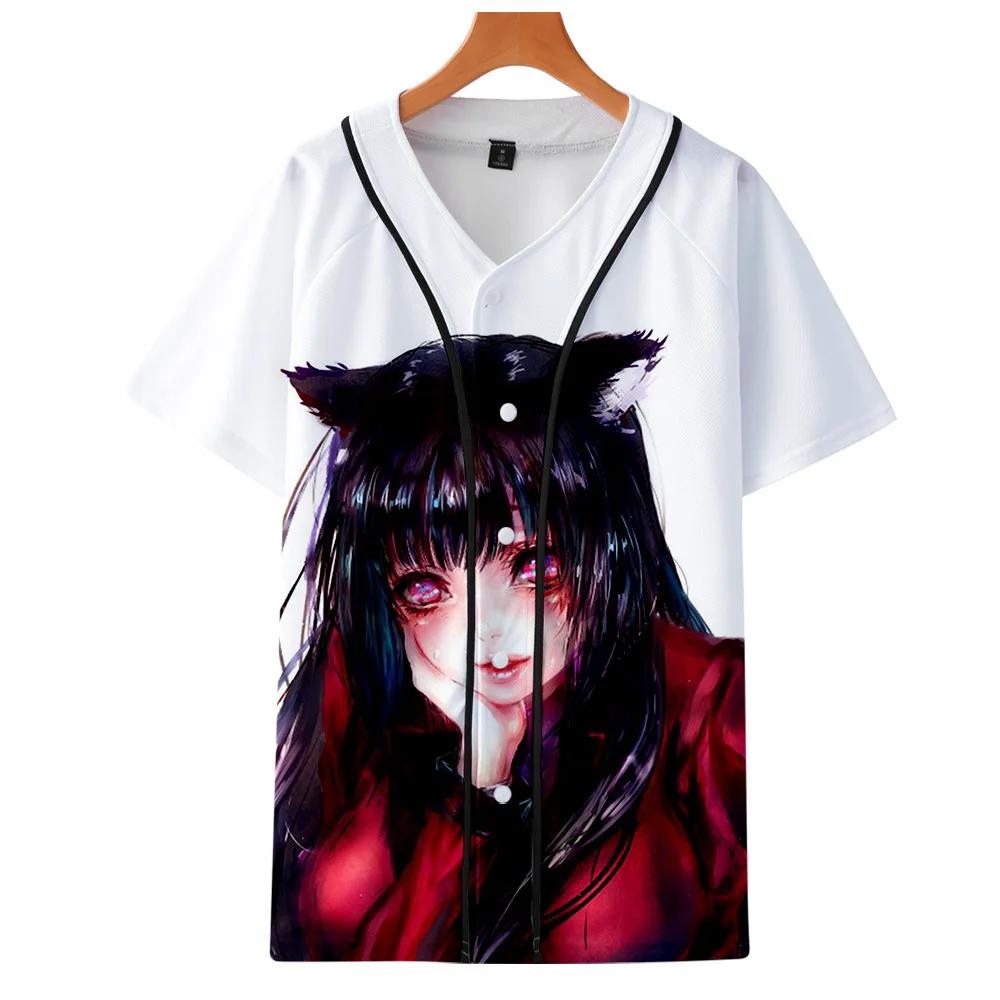 Solid baseball Jersey Cosplay Anime Kakegurui T-Shirt Short Sleeve Streetwear Top Shirts Button Cardigan Unisex Sport Clothes