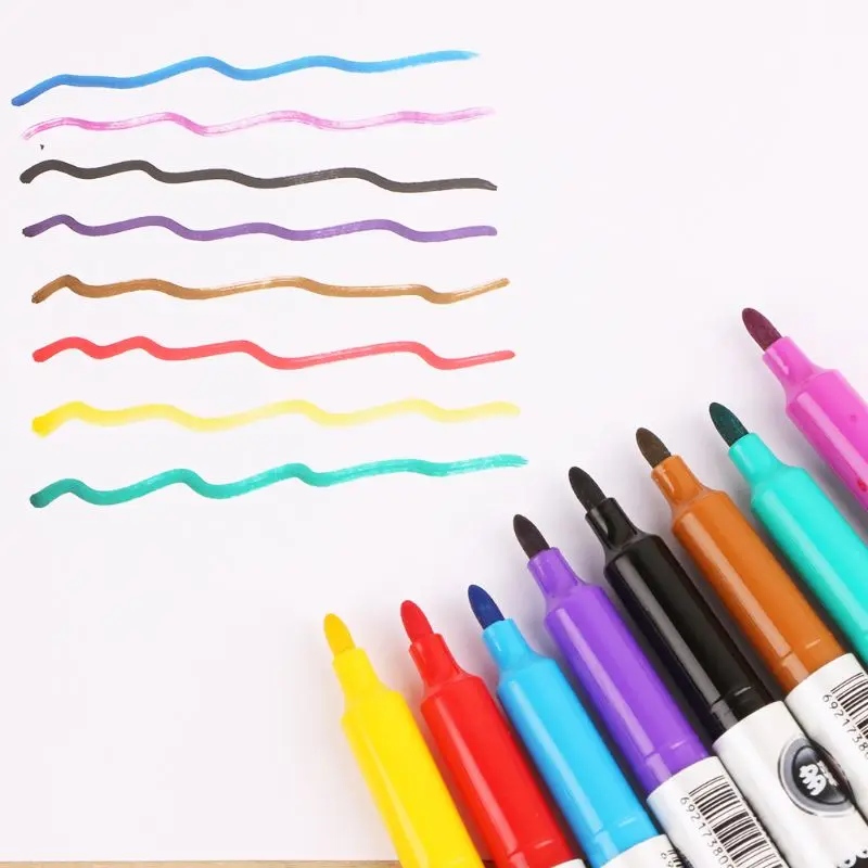 8 Colors Erasable Whiteboard Marker Non Toxic Pen Sign Fine Nib Set Office School Supply | Канцтовары для офиса и дома
