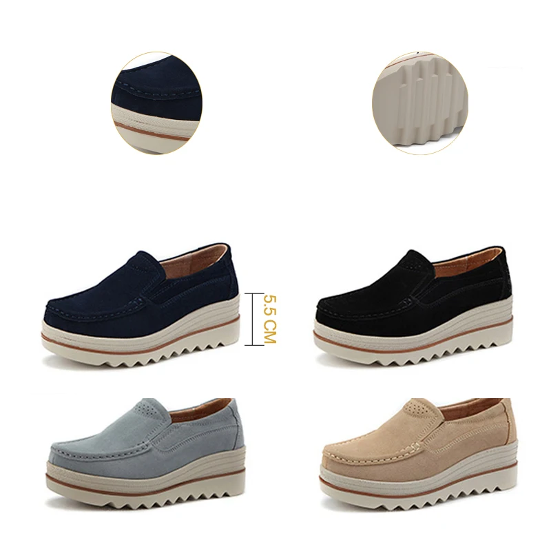 Women Flats Suede Leather Shoes Lady Loafers Sweet Tassel Slip-ons Platform Moccasins