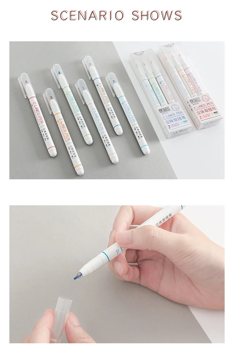 6Pcs/box Creative Two-color Line Gel Pen Art Drawing Graffiti Pen Student 4 undefined